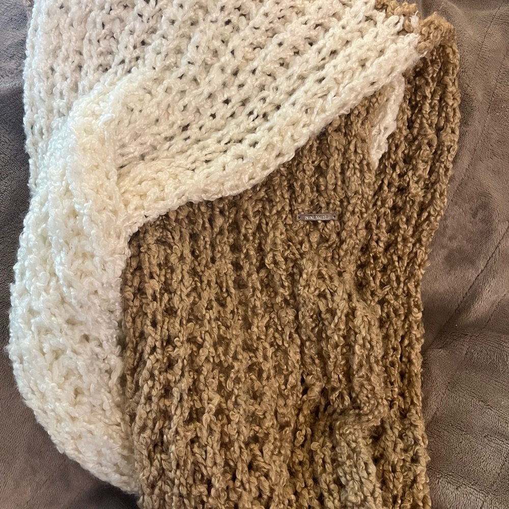 Nine West Textured Knit Scarf in Cream and Brown